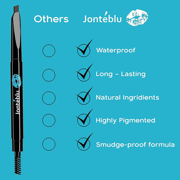 Jonteblu Waterproof Eyebrow Pencil Liner Long Lasting Ultra Fine Slim - Natural Makeup Microblading Eye Brow Definer Pencil - Eyebrow Filler with Spoolie Brush, Taupe