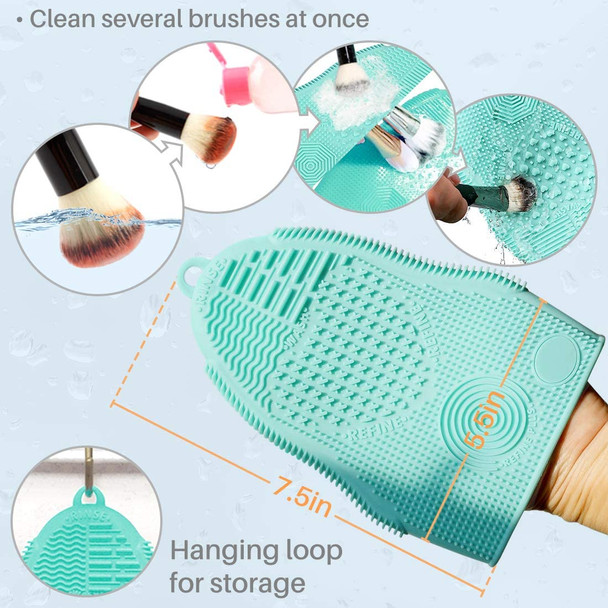 Kalevel Silicone Makeup Brush Cleaning Mat Beauty Brush Cleaner Mitten Scrubber Pad with 5pcs Cosmetic Brush Protector (Pink)