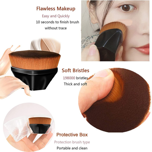 KEEPAA Foundation Makeup Brush, Flat Top and small Inclined Top High-Density Blush Powder Liquid Foundation Brush, for Blending Liquid, Cream or Flawless Powder Cosmetics, with Cleaning Tool