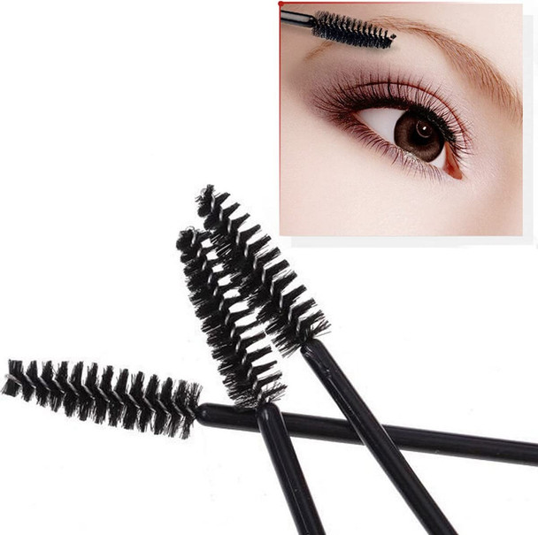 KINGMAS 100 Pcs Disposable Eyelash Mascara Brushes Applicator Wand Brush Makeup Brush - Black