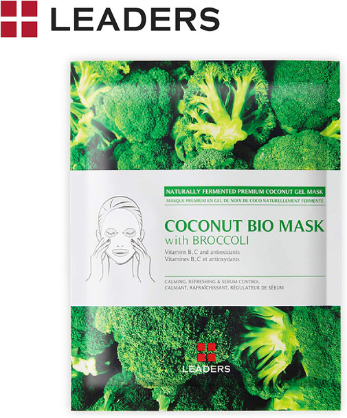 Korean Face Masks Skin Care, Calming, Soothing, Controls Sebum, Coconut Bio with Broccoli Facial Sheet Masks for Women Men by Leaders Insolution (10-Pack)