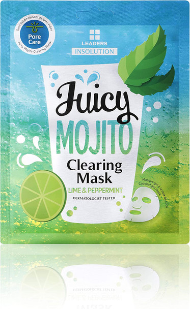 Korean Face Masks Skin Care, Pore Tightening, Skin Cleansing, Juicy Mojito Clear Facial Sheet Masks for Women Men by Leaders Insolution (10-Pack)