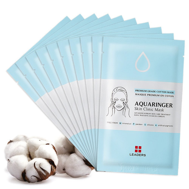 Korean Face Masks Skin Care, Rejuvenating, Hydrating, Moisturizing, Aquaringer Skin Clinic Facial Sheet Masks For Women Men By Leaders Insolution (10-Pack)