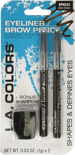 L.A. Colors 2-Piece Eyeliner/Brow Pencil with Sharpener, Dark Brown