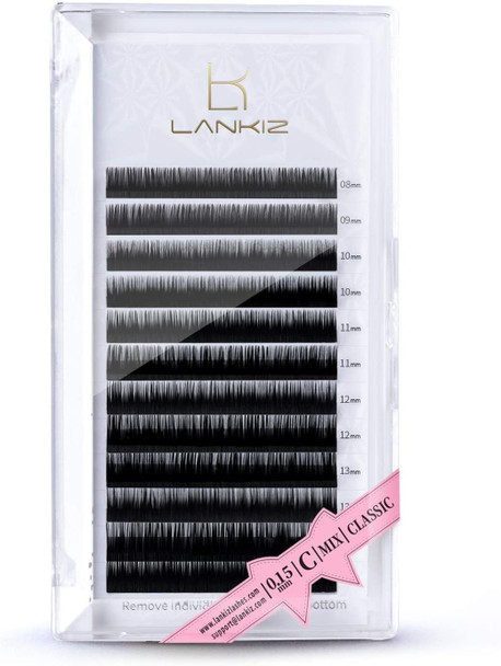 LANKIZ Eyelash Extensions Individual Lashes 0.15mm C Curl 8-15mm Mink Eyelash Extension Supplies Classic Lash Extensions Professional