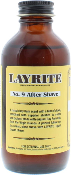 Layrite (LAYRU) Layrite No. 9 Bay Rum Aftershave, 4 Oz, 4 ounces