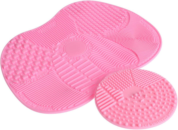 LEADSTAR Makeup Brush Cleaning Mat, Silicon Makeup Brush Cleaner Pad, 1 Apple Shaped Large Mat + 1 Round Shaped Mini Mat (Pink)