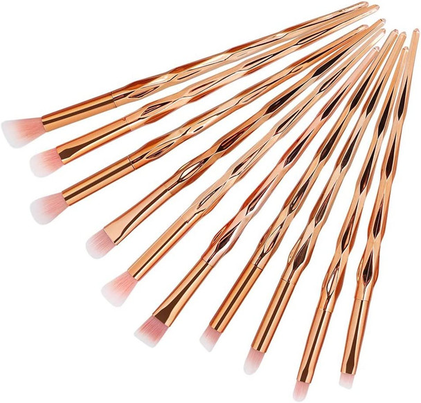 LHEI 10 Pcs Rose Gold Makeup Brush Set Professional Eye Makeup Brushes For Eyeshadow Concealer Eyeliner Brow Blending Brush Tool (Rose Gold, Promotion)