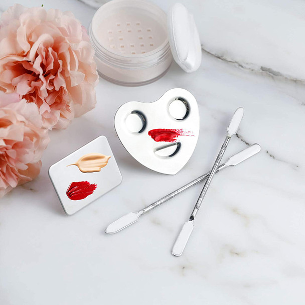 LONGWAY 2 Pieces Makeup Cosmetic Palettes with Finger Rings,Nail Art Polish Holder Stainless Steel Mixing Palette Ring Nail DIY Art Design Paint Color Mixing Paint Manicure Tool with Spatula