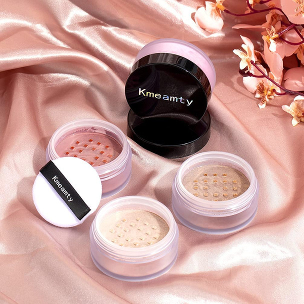 Loose Highlighting Powder with Makup Puff, Kmeamty Shimmer Highlights and Matte blush for Face Makeup and Body (4 Packs)