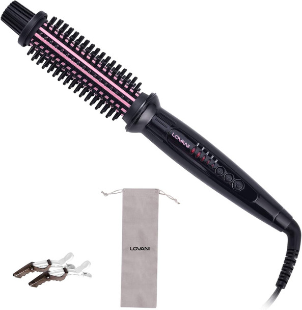 LOVANI Curling Iron Brush,Hair Curling Wand with 1 Inch Ceramic Tourmaline Ionic Barrel,Dual Voltage Instant Heat Up Travel Hair Curler