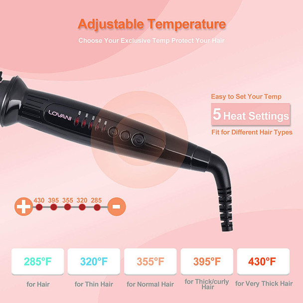 LOVANI Curling Iron Brush,Hair Curling Wand with 1 Inch Ceramic Tourmaline Ionic Barrel,Dual Voltage Instant Heat Up Travel Hair Curler