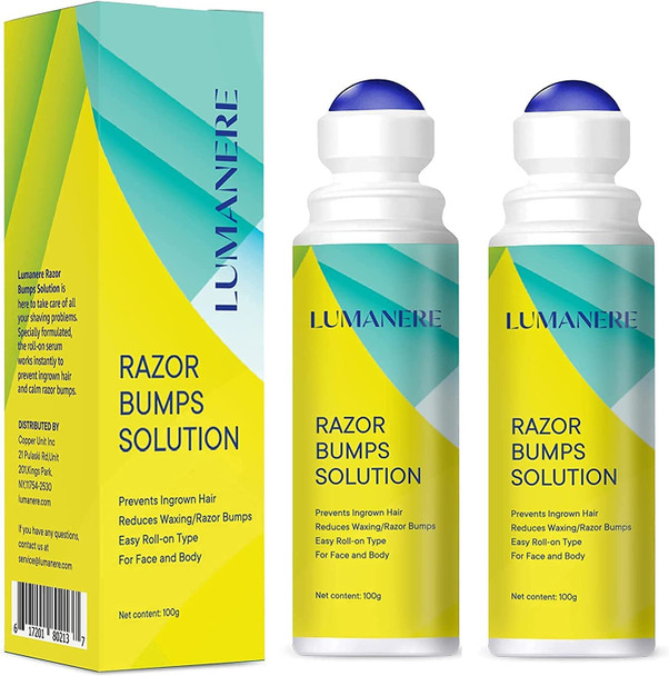 Lumanere Razor Bumps Solution for 2 Pack Ingrown Hair and Razor Burns, Hair Inhibitor After Shave Repair Serum for Bikini Area, Face, Armpit, Legs for Men and Women 100g
