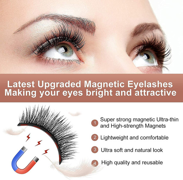 Magnetic Eyelashes and Magnetic Eyeliner Kit, 12 Pairs False Lashes With 2 Tubes Magnetic Eyeliner And Magnetic Eyelash Applicator Tool 5D