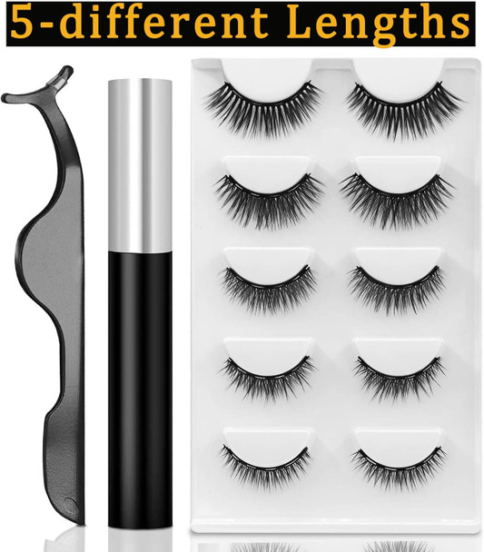 Magnetic Eyelashes Kit Magnetic Eyeliner With Magnetic Eyelashes Magnetic Lashliner For Use with Magnetic False Lashes Natural Look-No Glue Needed (5-Pairs)