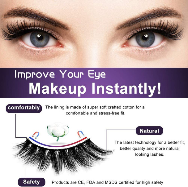 Magnetic Eyelashes, 3D Upgraded Reusable Magnetic Lashes, Waterproof Eyeliner and Volume Lashes, Magnetic Eyelashes and Eyeliner, False Eyelashes Natural No Need for Eyelash Glue
