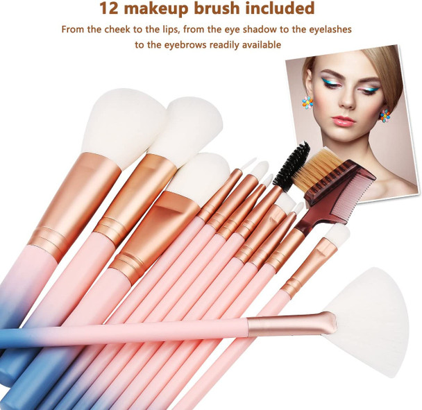 Makeup Brush Sets - 12 Pcs Makeup Brushes for Foundation Eyeshadow Eyebrow Eyeliner Blush Powder Concealer Contour (Pink)