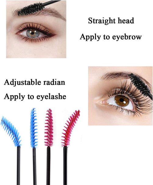 Mascara Brush 200 Pcs,ArRord Disposable Eyelash Eyebrow Brushes Mascara Wands Applicator Eye Makeup Tool Pink Blue