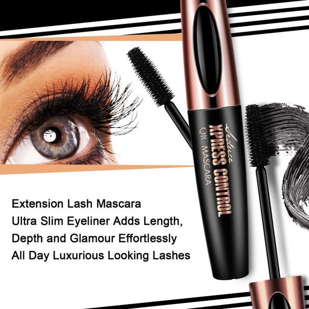 Mascara Eyeliner Set 4D Silk Fiber Lash Mascara & Waterproof Liquid Eyeliner set Long-lasting All Day, Smudge-Proof, Waterproof, Adds Length, Depth and Glamour Effortlessly