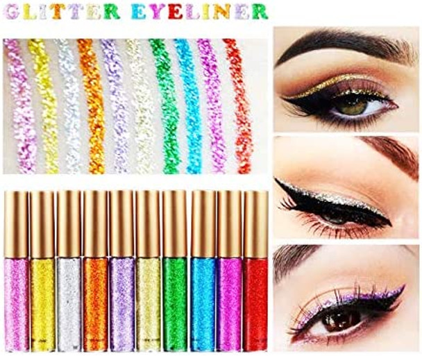 Merlin Scientific HANDAIYAN Liquid Eyeliner, 10 Colors Glitter Diamond Eye Eyeliner Liquid Shining Metallic Gel