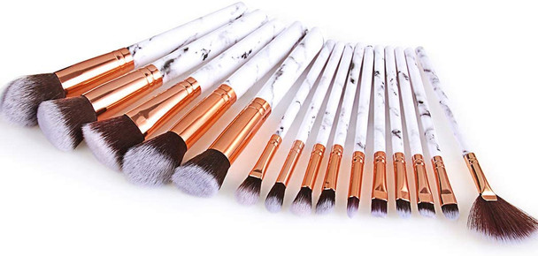 MetCuento 15 Pcs Makeup Brush Sets Marble Makeup Brushes Cosmetic Foundation Brush Powder Brush Eyeshadow Brush with Bag
