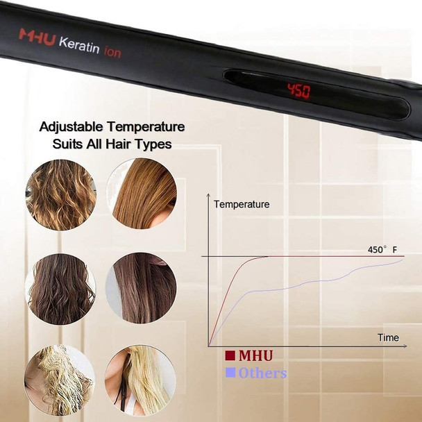MHU Professional Salon Flat Iron with 1 Inch Plate Ceramic Tourmaline Ionic Hair Straightener and Curler Auto Shut Off
