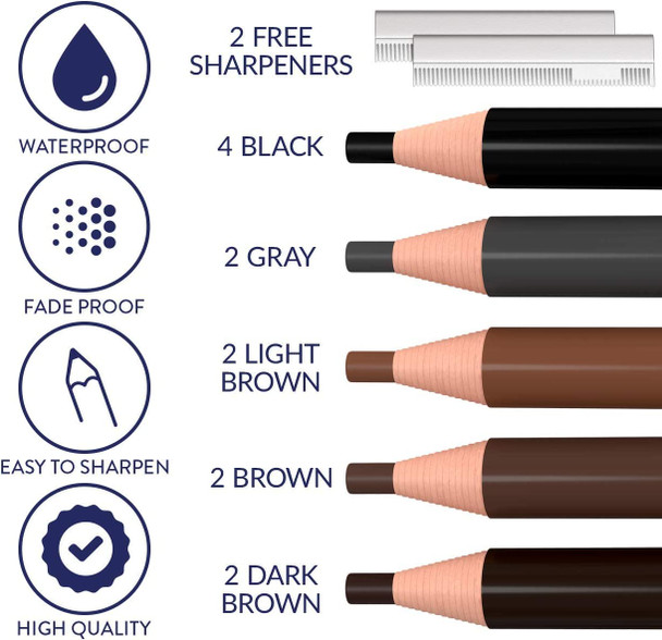 Microblading Supplies Waterproof Eyebrow Pencil - 12 Piece Brow Mapping Pencil Set For Marking, Filling And Outlining, Tattoo Makeup Kit And Permanent Makeup Eye Brow Liners In 5 Colors