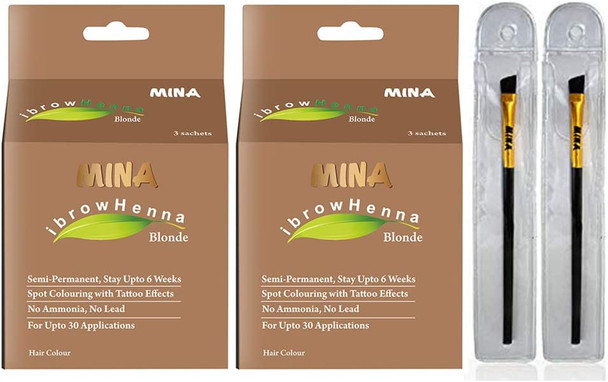 MINA ibrow Henna Blonde Regular Pack with Free Mina hair brush tangled (2 PCS) MINA ibrow Henna Blonde Regular Pack with Free Mina hair brush tangled (2 PCS)