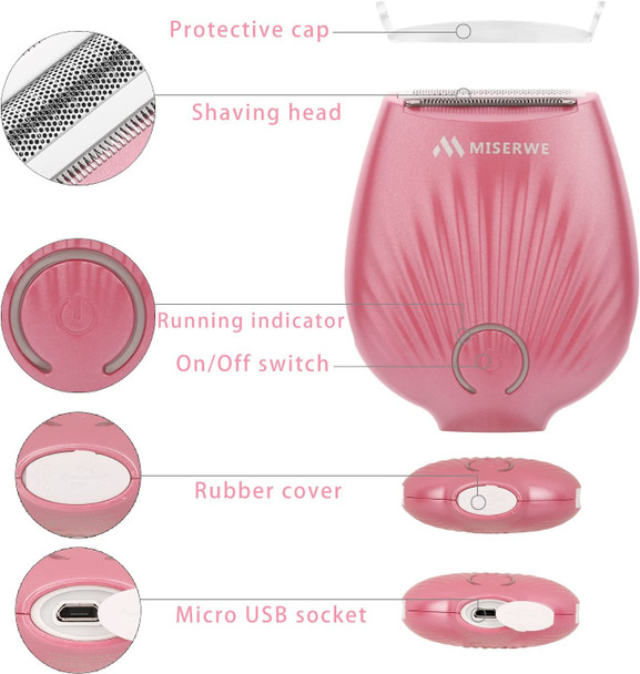 Miserwe Hair Removal Mini IP4X Waterproof Rechargeable Cordless Lady Shaver Wet and Dry Electric Shaver and Bikini Trimmer for Arm Underarm Bikini Line and Legs Hair Remover