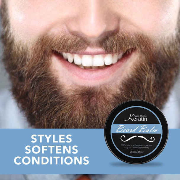 Mustache Wax, Magic Master Keratin Beard Balm Grooming Conditioning For Men, Organic Ingredients, Styles, Training and Moisturizes All Lengths of Facial Hair