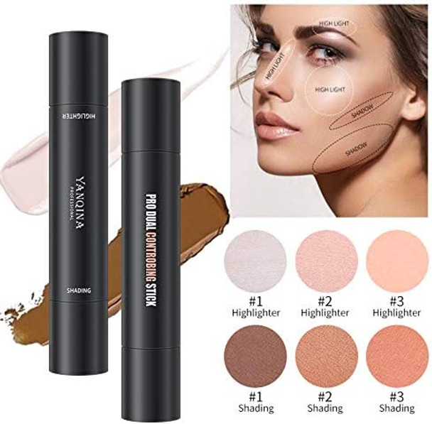 Mysense 2 Colors Contour Stick,Contour Concealer Highlighter Stick,Double Head Body Face Brightens & Shades Make Up Foundation Cream Pen,Lvory and Dark Brown