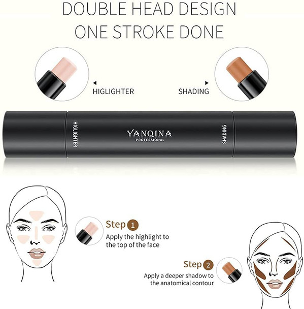 Mysense 2 Colors Contour Stick,Contour Concealer Highlighter Stick,Double Head Body Face Brightens & Shades Make Up Foundation Cream Pen,Lvory and Dark Brown