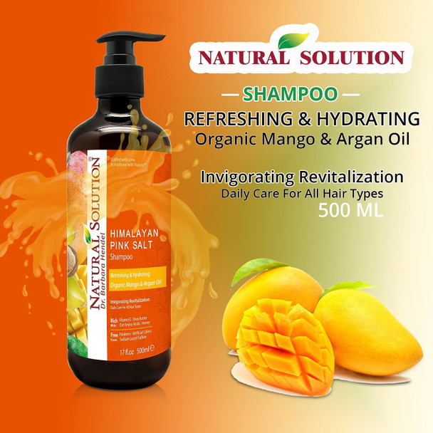 Natural Solution Organic Mango & Argan Oil Shampoo with Pink Salt,Refreshing & Hydrating Shampoo For All Skin Types - 500 Ml Each (6 Pack)