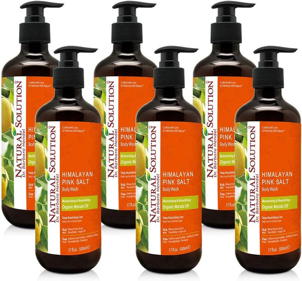 Natural Solution Pink Salt Body Wash, Moisturizing & Nourishing Body Wash with Organic Marula Oil - 500 Ml Each (6 Pack)