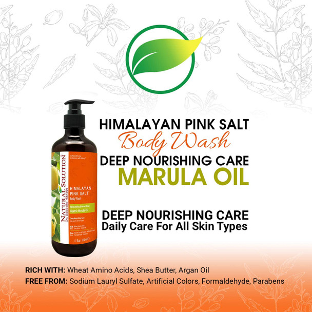 Natural Solution Pink Salt Body Wash, Moisturizing & Nourishing Body Wash with Organic Marula Oil - 500 Ml Each (6 Pack)