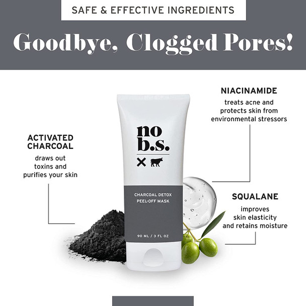 No B.S. Charcoal Peel Off Face Mask - Deep Cleaning Blackhead Remover Mask - Painless Activated Charcoal Clay Face Mask