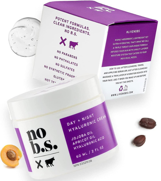 No B.S. Hyaluronic Cream For Face - Day + Night with Hyaluronic Acid, Jojoba Oil & Apricot Oil. Potent Formulas. Clean Skincare.