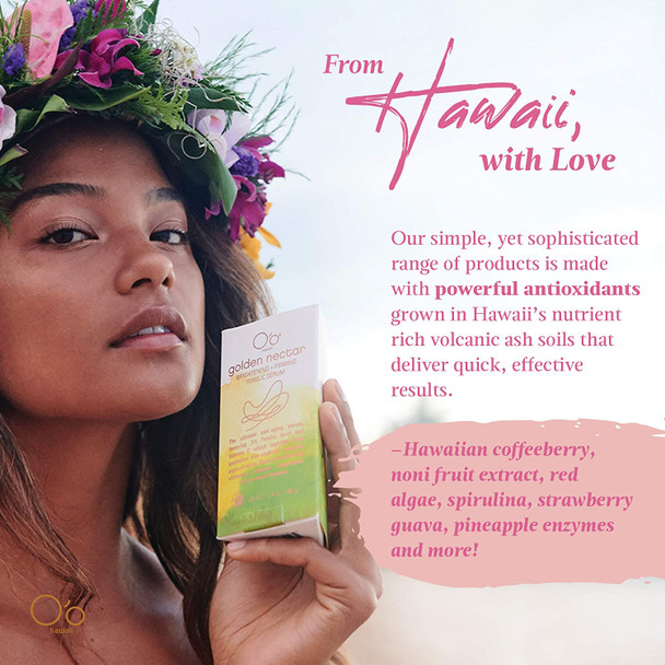 O'o Hawaii Golden Nectar Brightening and Firming Ferulic Serum, Anti Wrinkle and Anti Aging Hyaluronic Acid and Vitamin C, 1.4oz