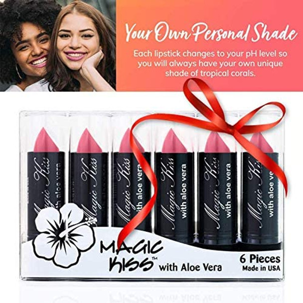 Pack of 6 Magic Kiss Color Changing Lipstick, Long Lasting Nutritious Lips Moisturizer Magic Temperature Color Change with Aloe Vera PH Listick Set MADE IN USA(Pink)