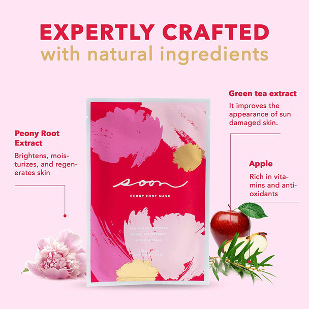 Peony Foot Mask, Feet Masks for Dry Skin, Foot Mask for Dry Cracked Feet, Dry Feet Treatment, Cracked Feet Treatment, Moisturizing Foot Mask (5 Masks) - Soon Skincare