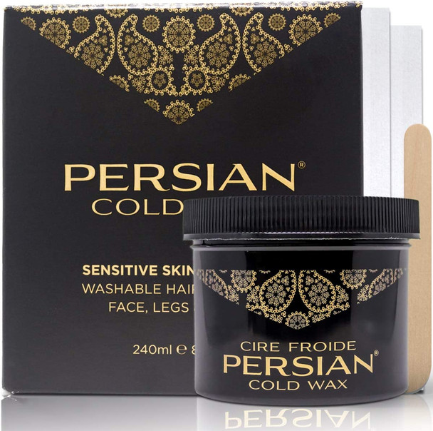 Persian Cold Wax Kit, Hair Removal Sugar Wax for Body Waxing Women & Men, 8 oz (240ml) wax, 20 strips, 2 spatulas.