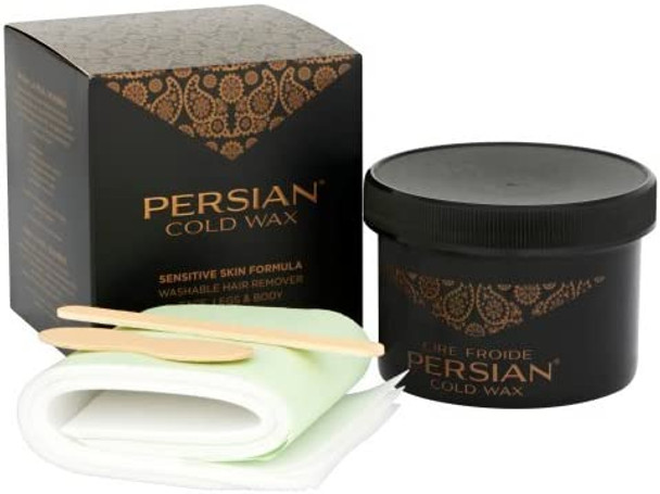 Persian Cold Wax Kit, Hair Removal Sugar Wax for Body Waxing Women & Men, 8 oz (240ml) wax, 20 strips, 2 spatulas.