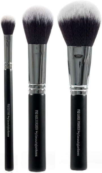 Powder Makeup Brush Set - 3pc Large Fluffy Face Make Up Brushes for Setting, Finishing, Buffing, Blending Loose, Pressed, Compact, Mineral Cosmetics; Synthetic, Vegan, Cruelty Free