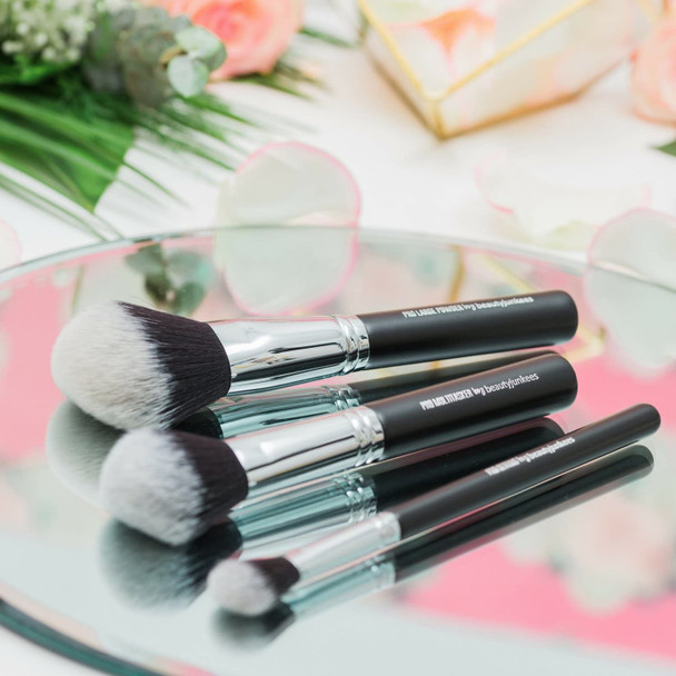 Powder Makeup Brush Set - 3pc Large Fluffy Face Make Up Brushes for Setting, Finishing, Buffing, Blending Loose, Pressed, Compact, Mineral Cosmetics; Synthetic, Vegan, Cruelty Free
