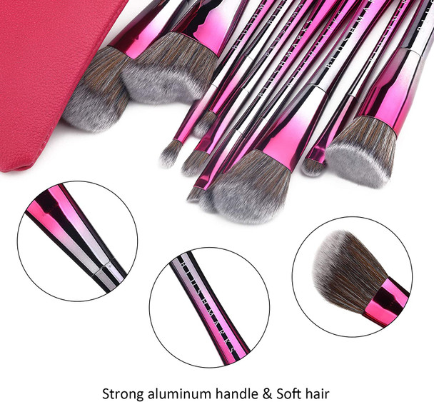 Pro Makeup Brush Set, 10pcs Complete Synthetic Kabuki Eye Shadow Concealer Make Up Brushes Beautiful Crystal Handle(red)