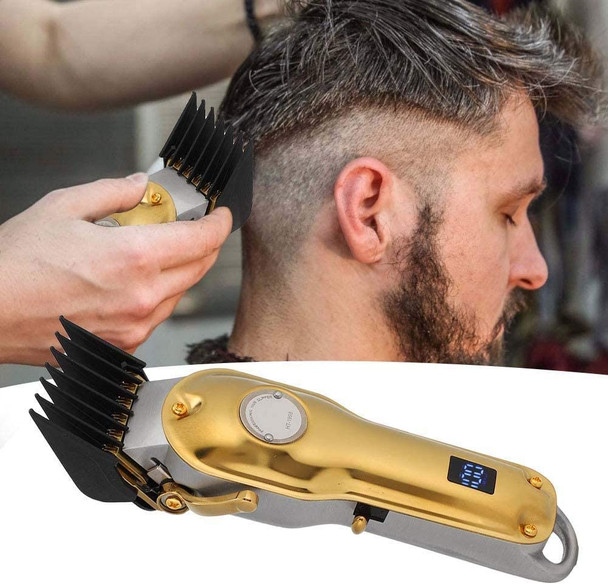 Professional Electric Hair Clipper Beard Trimmer Hair Cutting Machine Grooming Kit US Plug 100-240V (Gold)
