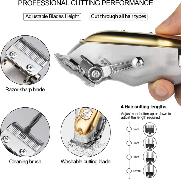 Professional Hair Clippers for Men, Cordless Quiet Hair Trimmer Beard Trimmers Men Haircut Kit USB Rechargeable Waterproof with LED Display Gold and silver (Golden)