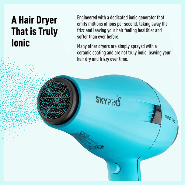 Professional Series Salon Hair Dryer with Diffuser by SKYPRO | Ionic Blow Dryer for Women |Small, Quiet, Lightweight, Compact | 1875 Watts Fast Salon-Grade Drying Power with Anti-Frizz Ionic Generator