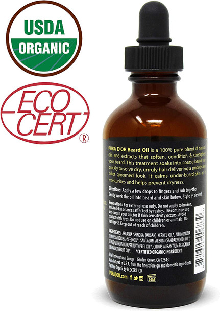 PURA D'OR Beard Oil (118 ml Value Size) 100% Pure & Natural Leave-In Conditioner and Softener For Groomed Beard Growth Mustache Face and Skin For Men PURA D'OR Beard Oil (118 ml Value Size) 100% Pure & Natural Leave-In Conditioner and Softener For Groomed Beard Growth Mustache Face and Skin For Men