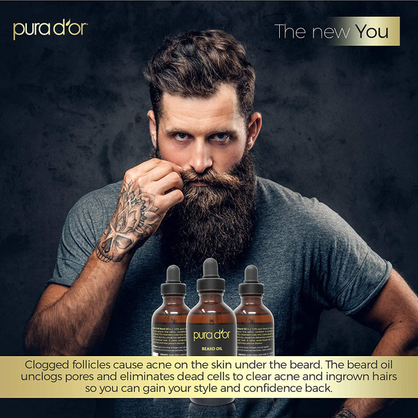 PURA D'OR Beard Oil (118 ml Value Size) 100% Pure & Natural Leave-In Conditioner and Softener For Groomed Beard Growth Mustache Face and Skin For Men